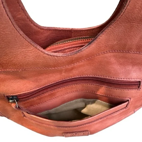 Milo Canada Genuine Leather Palermo Burnt Orange Woven Crossbody Bag - Picture 7 of 16